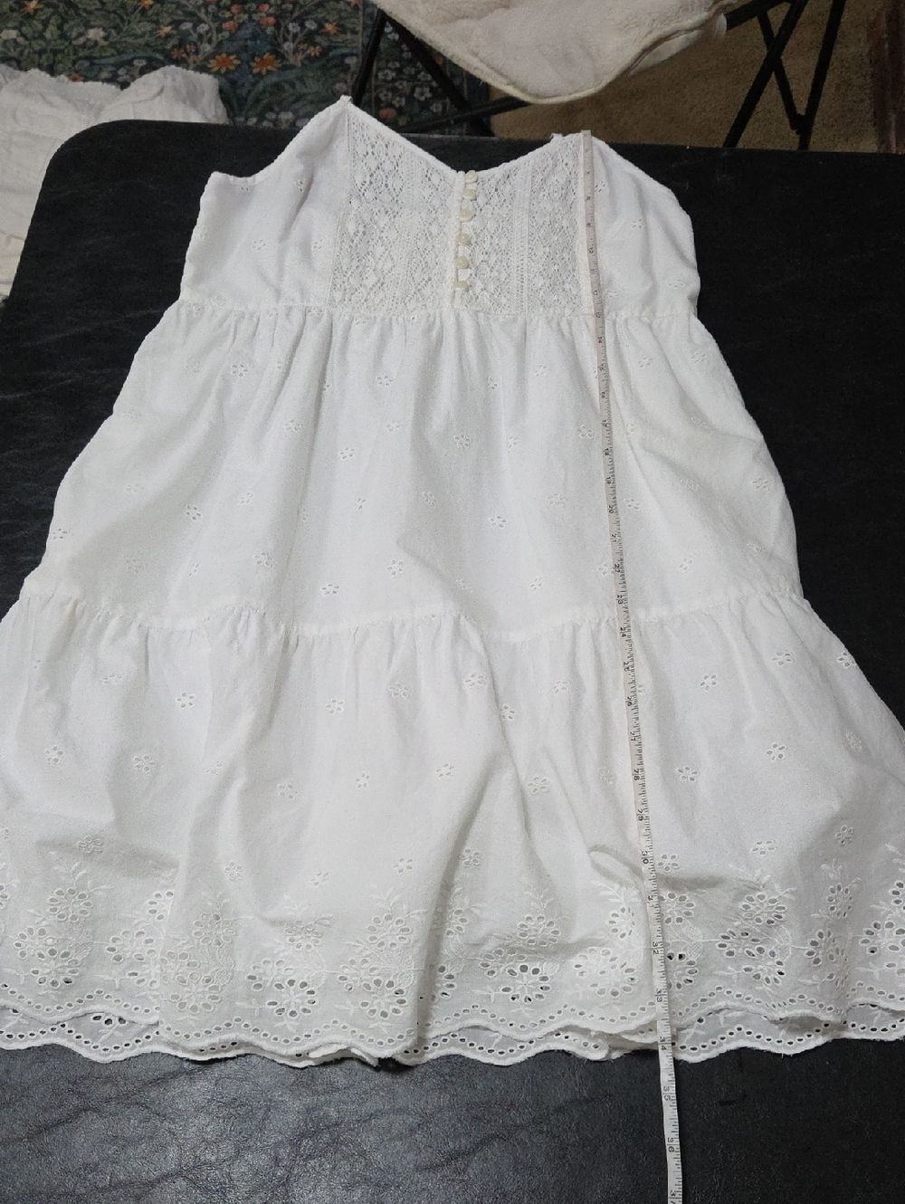 Levi's S White Cotton Eyelet Tiered Scalloped Hem Broderie Anglaise Dress - Picture 7 of 7